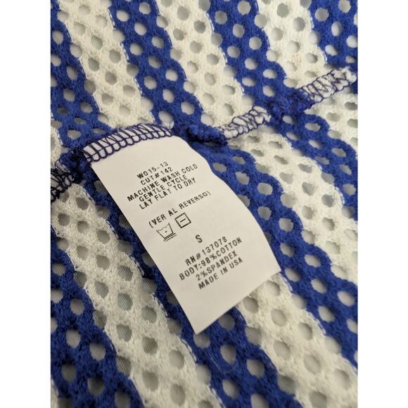 Whetherly women's blue white striped stretch open knit top size small - Picture 9 of 15